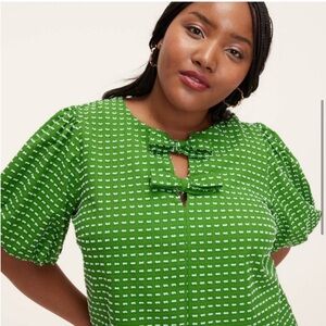 Kate Spade x Target Polka Dot Puff Short Sleeve Blouse Green Medium NWT